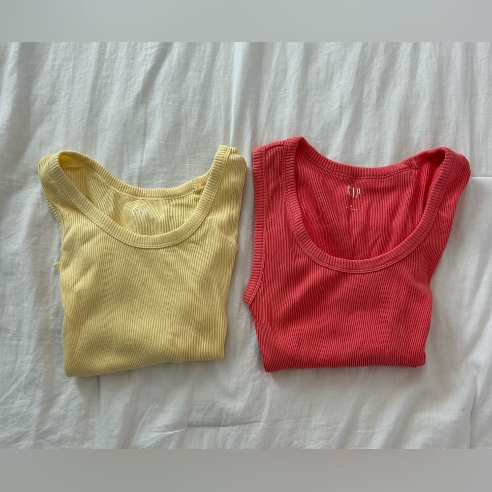 GAP Ribbed Tank Tops Duo - Lemon Yellow & Coral Pink